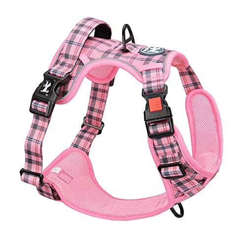No Pull Dog Harness, Reflective Adjustable No Choke Pet Vest S Checkered Pink - Picture 5 of 8