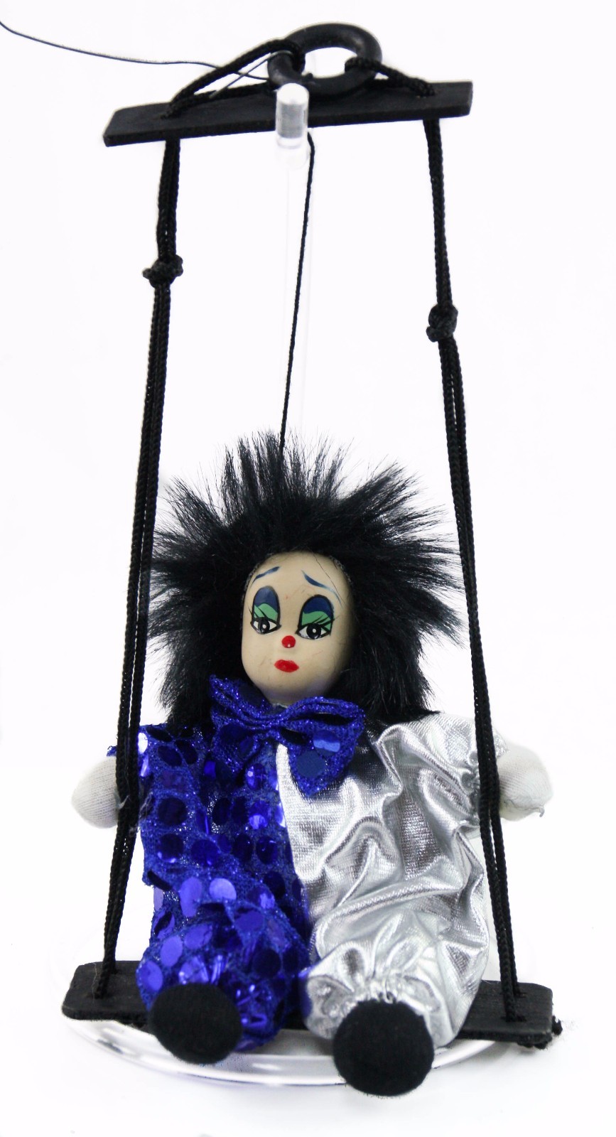 Blue Silver Fabric Clown Swing Christmas Ornament Holiday Decor