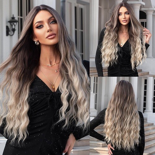 Honey Brown Highlight Synthetic Wigs for Women Long Wavy Wigs with Bangs Cosplay - Picture 42 of 53