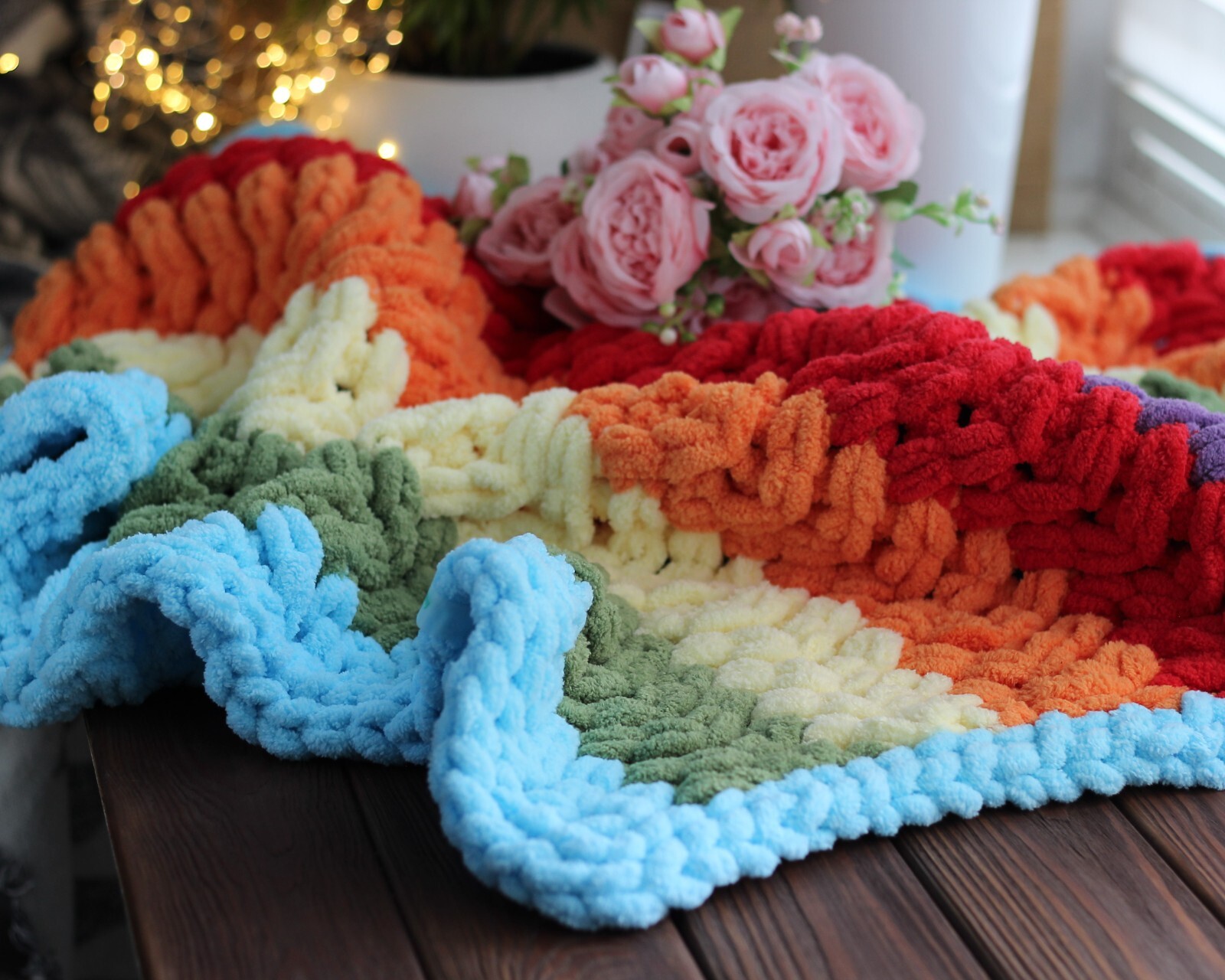 Crochet Rainbow Baby Blanket – Soft Handmade Nursery Throw – Newborn Gift Idea