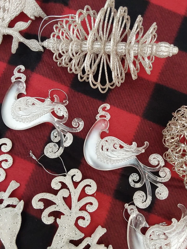 Árvore de Natal enfeites de acrílico branco e transparente, renas, pássaros, árvore de Natal - Imagem 4 de 4