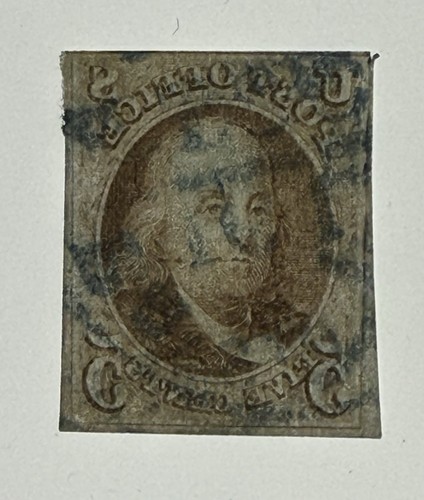 US #1 1847 5c red brown Franklin 4-margins Used/Waterways(?)cancel; $500-700 CV - Picture 4 of 4