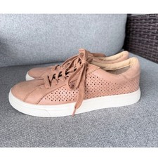 Womens 9.5 Lucky Brand Laurina Leather Sneakers Pink Perforated Lace Up Casual