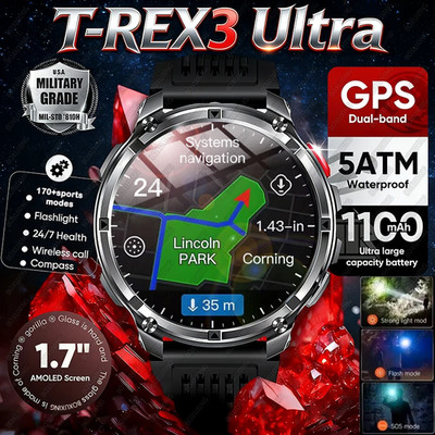 2026 T-Rex3 Ultra Smart Watch 1.7'' AMOLED 5ATM Call Sports Men 1100mAh