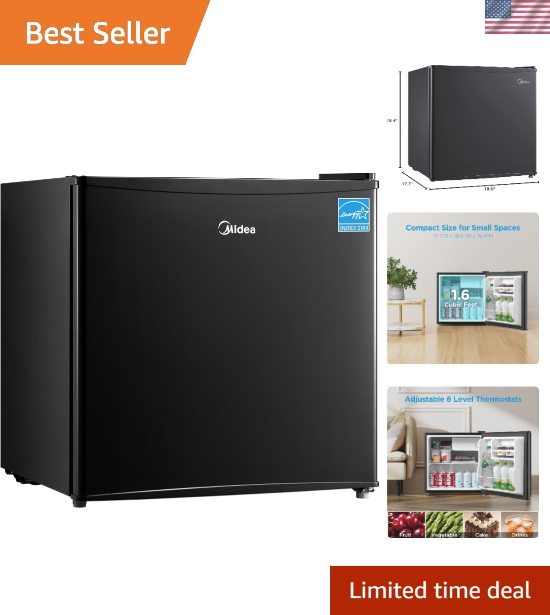 WHS-65LB1 Compact Single Reversible Door Refrigerator, 1.6 C