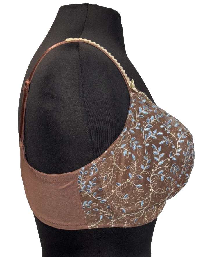 Sujetador Lunaire Semi Transparente Sin Forro Talla 40DD Marrón Azul Bordado Con Aros Foto 4 de 4