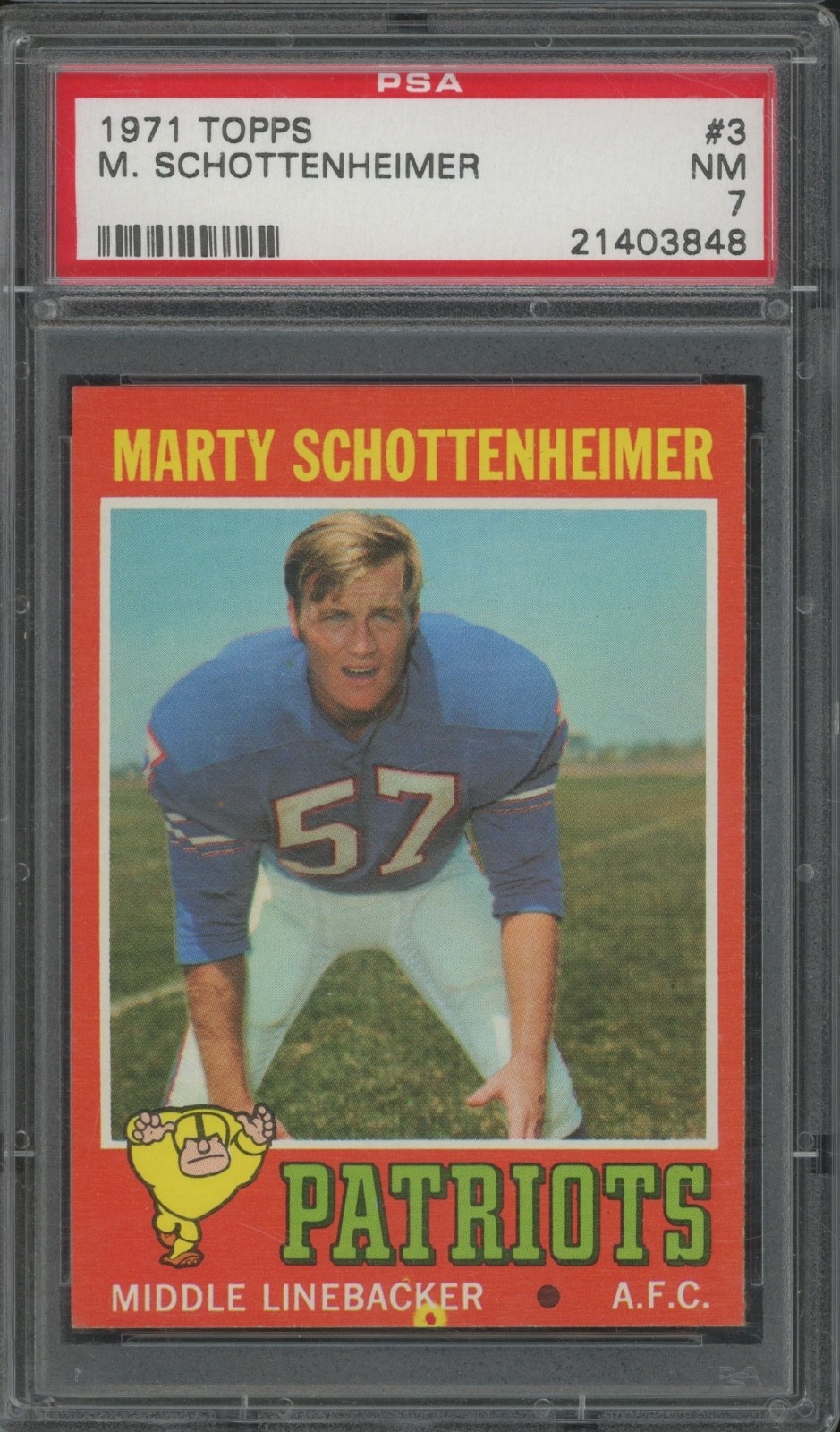 1971 Topps Football #3 Marty Schottenheimer NM PSA 7