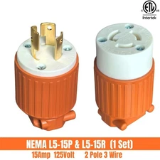 (1Set) NEMA L5-15P Twist-Lock Male Plug and L5-15R Female Socket,orange/White