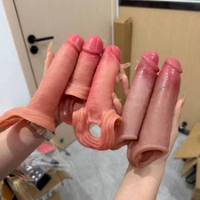 Reusable Thick Penis Extender Sleeve Extension Big Male Girth Enhancer Enlarger