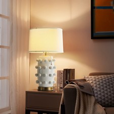 24.4" Modern Ceramic Table Lamp, White Ceramic Lamp with Pull Chain Switch