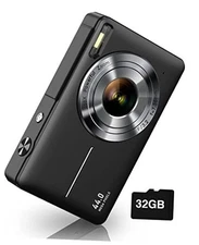  Small Digital 44MP Point and Shoot Compact Camera with 32GB SD Card, Two Black