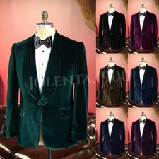 Men's Smoking Jacket Velvet Prom Party Robe Tuxedos Shawl Lapel Evening Blazer