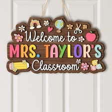 Personalized Teacher Name Sign Wood Classroom Door Hanger Appreciation Gift