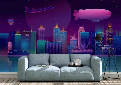 3D Digital City Night View Wall Murals Wallpaper Murals Wall Sticker