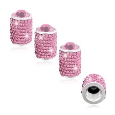 4 PCS Tire Stem Valve Caps, Bling Crystal Rhinestone Wheel Tire Valve Cap Pink