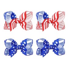 4th of July 3'' Bow Hair Clips 4pcs Red Blue Ribbon Star Baby Girl Clips Amer...