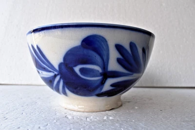 Antik Mouzin Lecat Nimy Belgium Fayence Blau Blumenmuster Cafe Au Lait Napf 5.5 - Bild 1 von 4