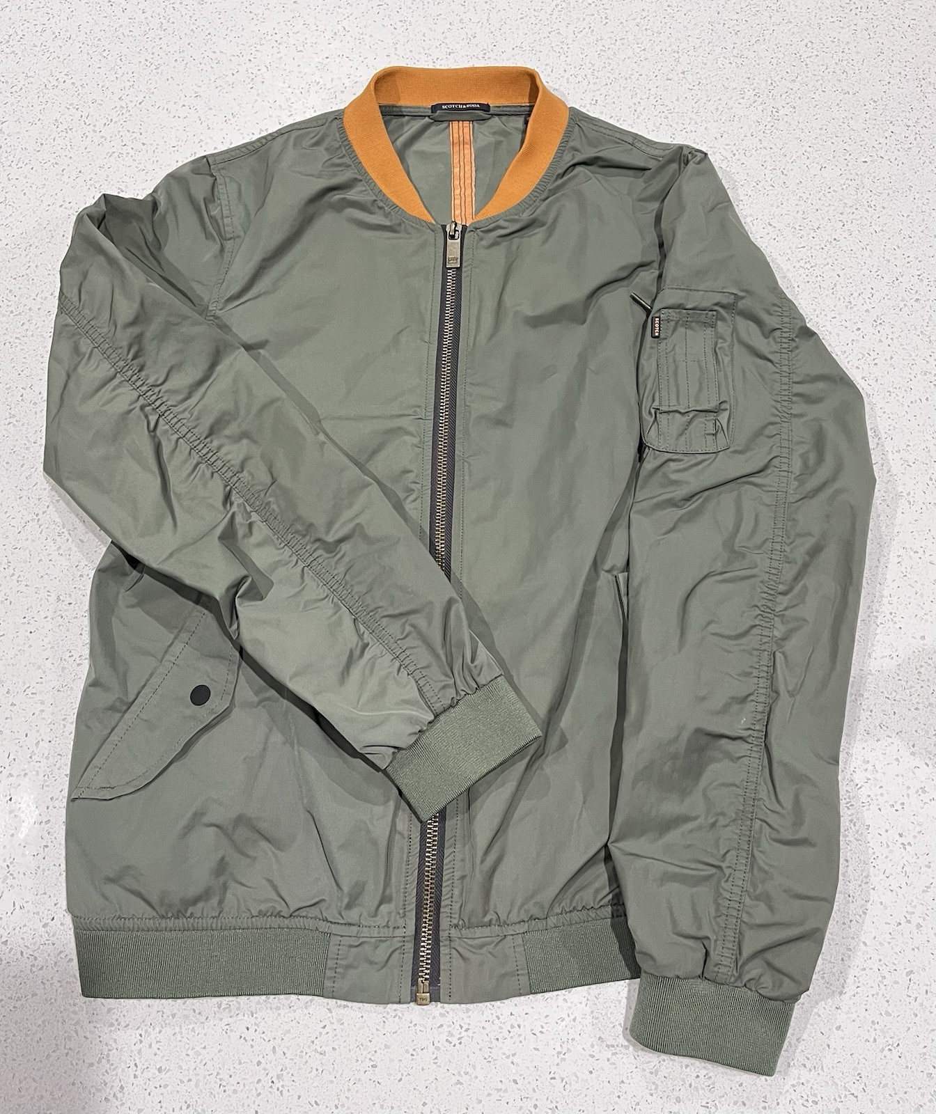 Scotch & Soda Amsterdam Couture Men's Army Green Zip Up Nylon Bomber Jacket SZ L