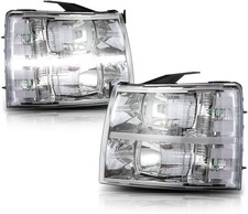 LED DRL Headlamp Assembly For Silverado 1500 2500 3500 HD 2007-2014 Chrome Clear