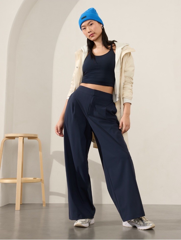 NWOT Athleta Pinnacle Trouser Pants Navy Blue 8 Medium Wide Leg