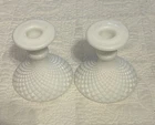 Vintage Anchor Hocking Miss America Milk Glass Candlestick Holder Pair