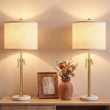 Gold Table Lamps Set of 2, 22" to 30" Adjustable Nightstand Lamps for Bedroom, D