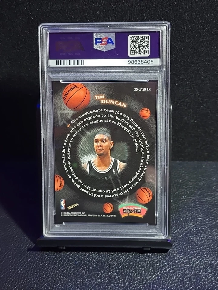 1997-98 METAL UNIVERSE CHAMPIONSHIP ALL MILLENNIUM TIM DUNCAN RC #20 PSA 9 HOF - Image 2 of 2