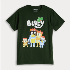 Men  s Bluey Family Christmas Graphic Tee, Short Sleeve Crewneck T-Shirt