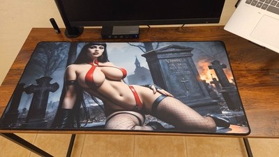 Anime Vampire Girl XXL Mouse Pad 15x32'' Gothic Cemetery Gaming Desk Mat