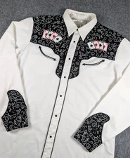 Vtg Roper Pearl Snap Shirt Mens XL Casino Vegas Cards Embroidered Western