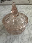 Vintage Pink Depression Glass Candy Dish Lidded Trinket Jar Diamond Point 5.25"