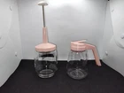 🌺Vtg. MCM 1960s Federal Housewares Food Chopper & Syrup/Honey Jar, Pink Lids