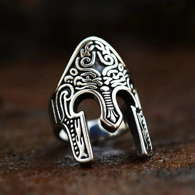   Ancient Spartan Warrior Ring Stainless Steel Punk Biker Amulet Ring for Men