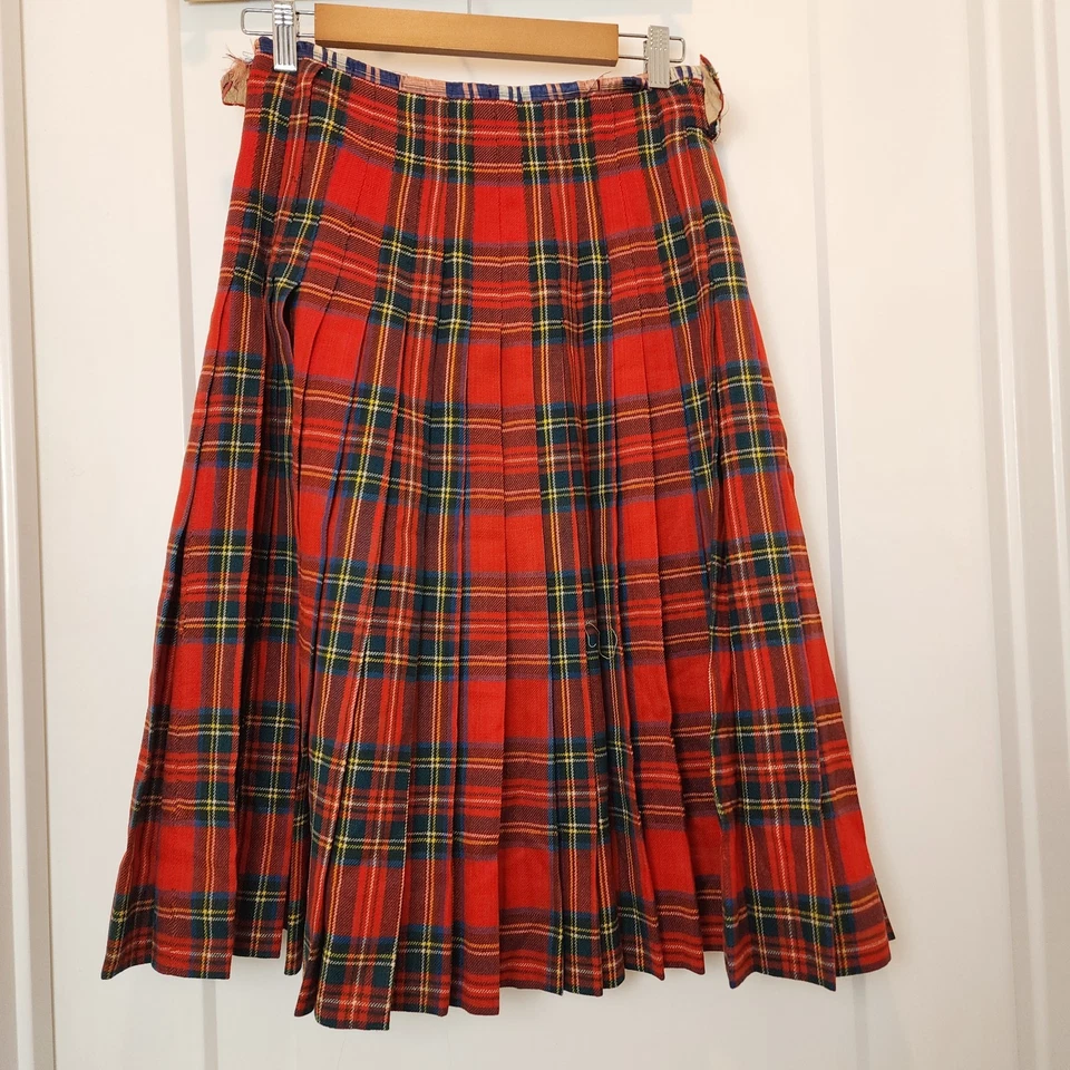 Falda escocesa vintage años 70 hecha a mano Royal Stewart tartán lana punk academia patrimonio Foto 3 de 4