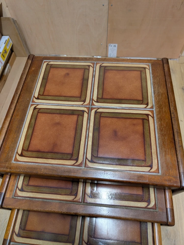 Englender Mid Century Vintage Tile & Teak Topped Nest of Tables - 1970s - Image 4 of 4