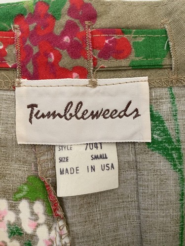 Vintage Tumbleweeds Size Small Tan Green Pink Floral Print Midi Skirt Tie Mint - Picture 3 of 10