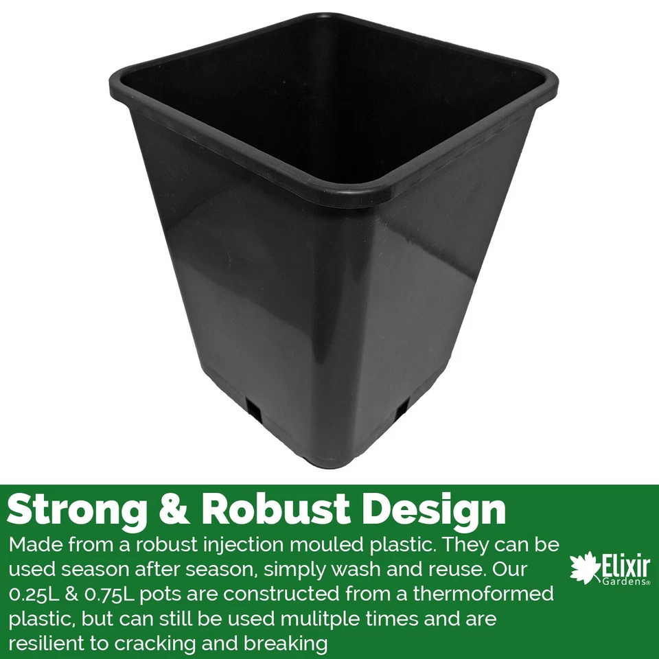 Square Plant Pot 0.25 0.75 1 2 3 5 5.5 11 L Strong Black Plastic Hydroponic Pots - Image 4 of 4
