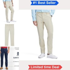 Men Chino Pants Slim Fit Stretch Straight Leg Flat Front Cotton Spandex Casual
