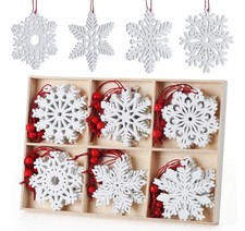 30Pcs Wooden Snowflake Christmas Ornaments 2.75inch White Tree Decorations