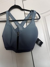 Victoria Sport High Support Zip Front Crossback Sports Bra 38DD Blue Purple