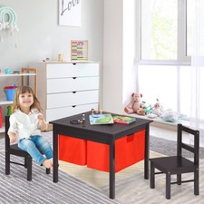 2-in-1 Kids Activity Table  Chair Set w/Storage Double-sided Building Block