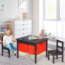 2-in-1 Kids Activity Table & Chair Set w/Storage Double-sided Building Block