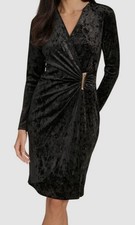 Calvin Klein Women's Black Velvet Embellished V Neck Sheath Dress Size 4