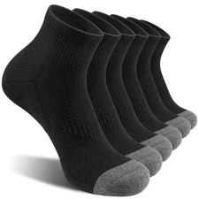 6 Pack Men's Ankle Socks Cotton Cushioned Athletic Running Socks Small Black