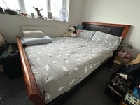 Double Bed with Mattress & Sheets Mahogany Hardwood & Headboard Easy Assemble 