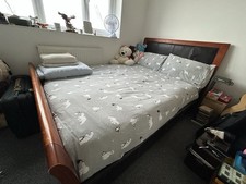 Double Bed with Mattress & Sheets Mahogany Hardwood & Headboard Easy Assemble 