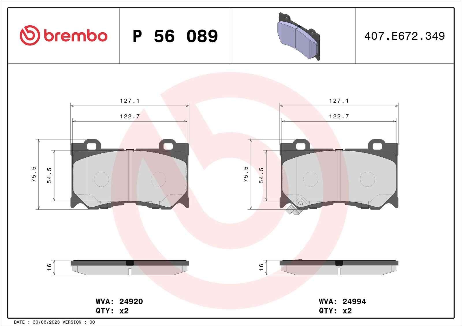 BREMBO P 56 089 Bremsbeläge Vorne für 370 FX G Q60 Q70 Q50 QX70 M37 Skyline - Bild 8