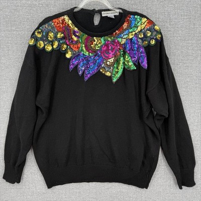 Vintage Victoria Harbour Sweater Womens Large Sequin Beaded Mardi Gras 80s