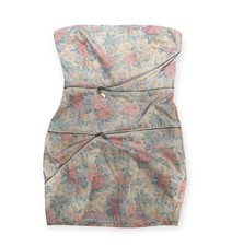 Tobi Floral Jean Strapless Mini Dress with zipper details- Size M