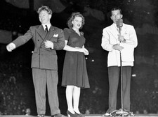 Mickey Rooney and Judy Garland with Ed Sullivan at the Harvest Moo .. Old Photo